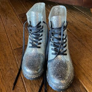 Silver glitter “Dr Marten” style boots